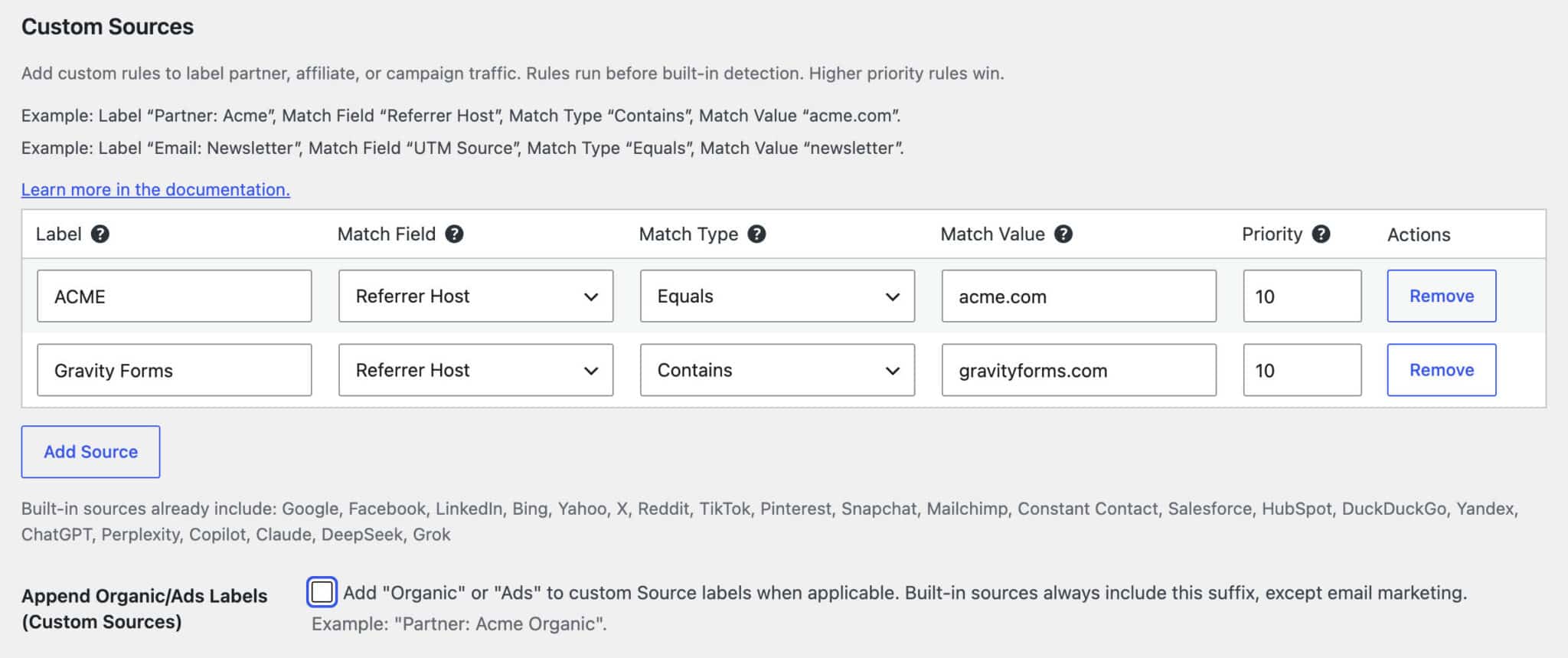 Adding a custom lead source label in Referral Source Tracking for Gravity Forms